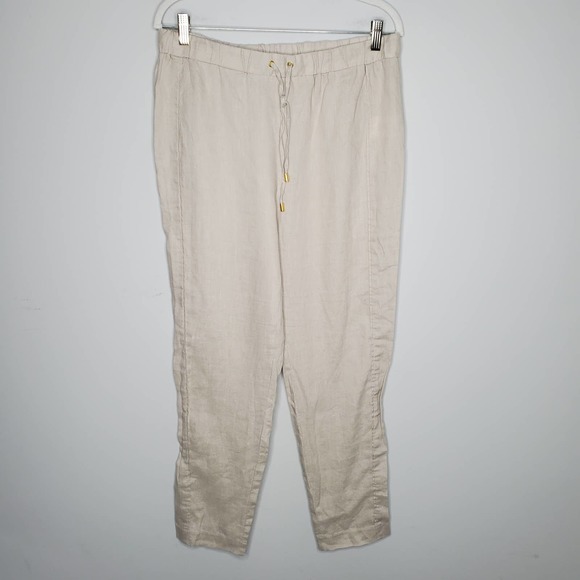 Ellen Tracy Pants - ELLEN TRACY Cream 100% Linen Drawstring Jogger Pants Sz Medium M